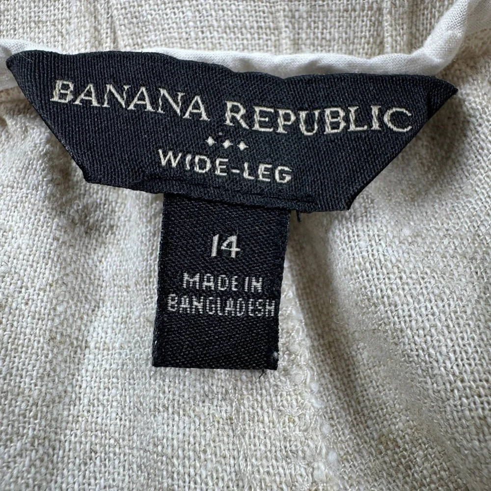 Banana Republic Women's Linen Blend Paperbag Wide Leg Pants Size 14 Beige Stripe